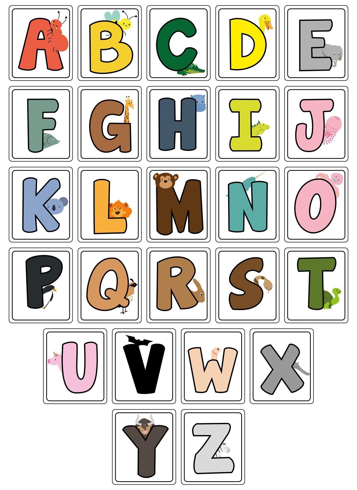 Alfabeto Colorido para imprimir com animais e objetos