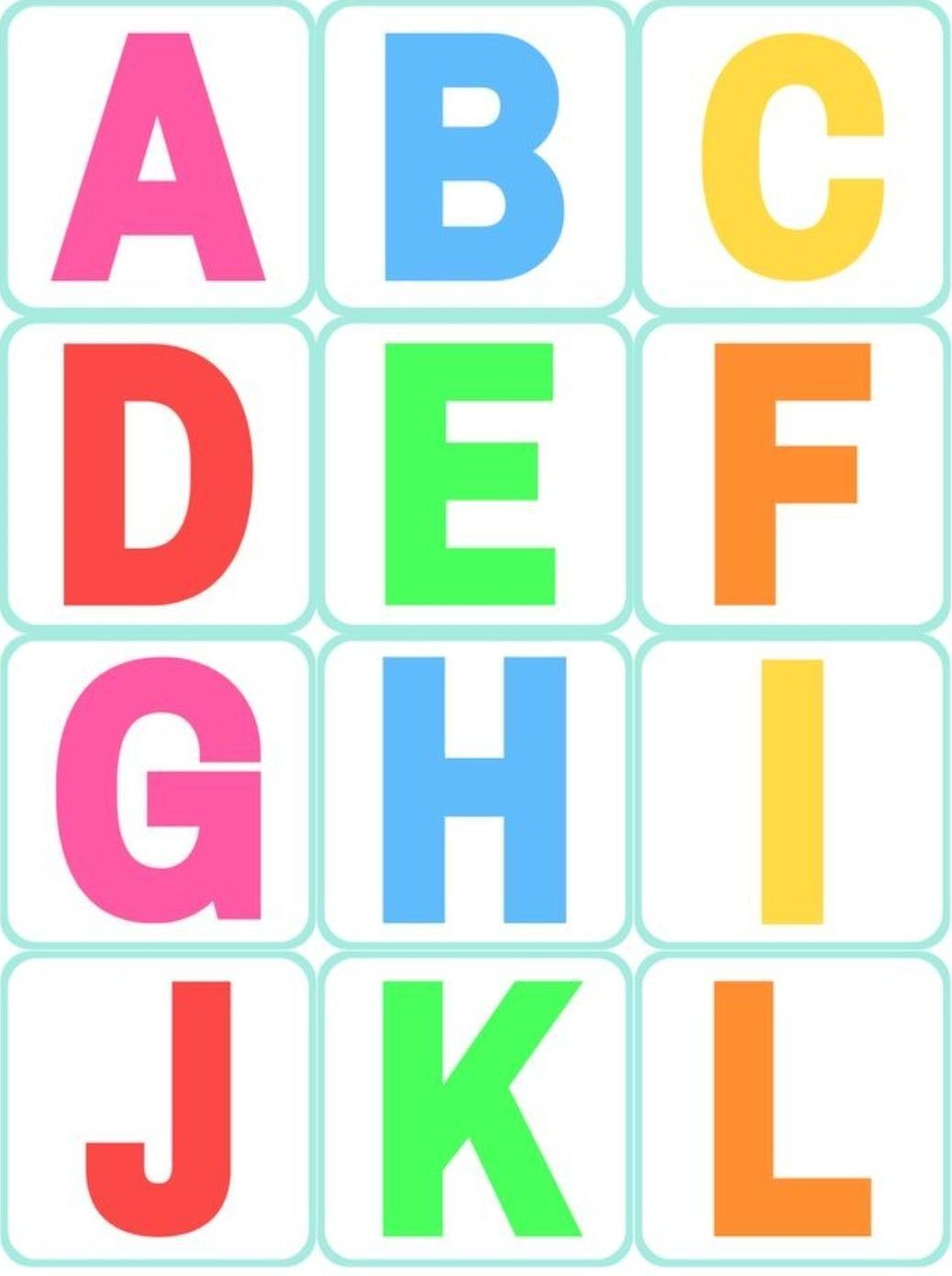 Alfabeto Colorido para Imprimir em Quadrados Brilhantes