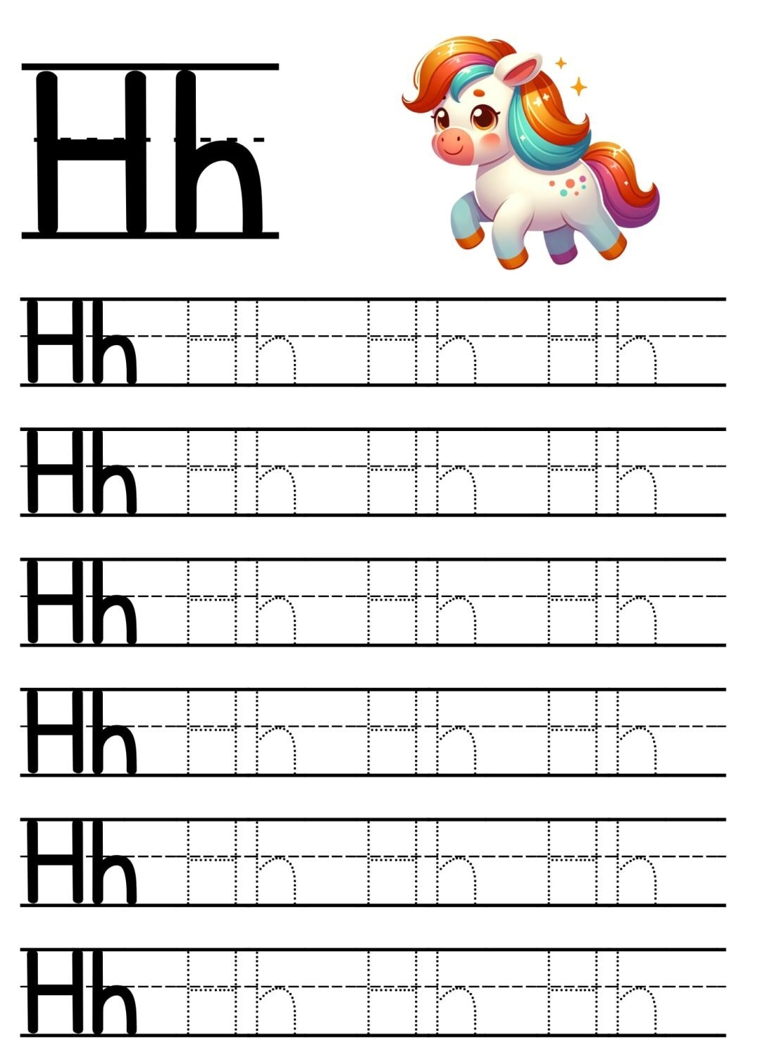 Alfabeto em Pontilhado para Imprimir da Letra H - Caligrafia Infantil