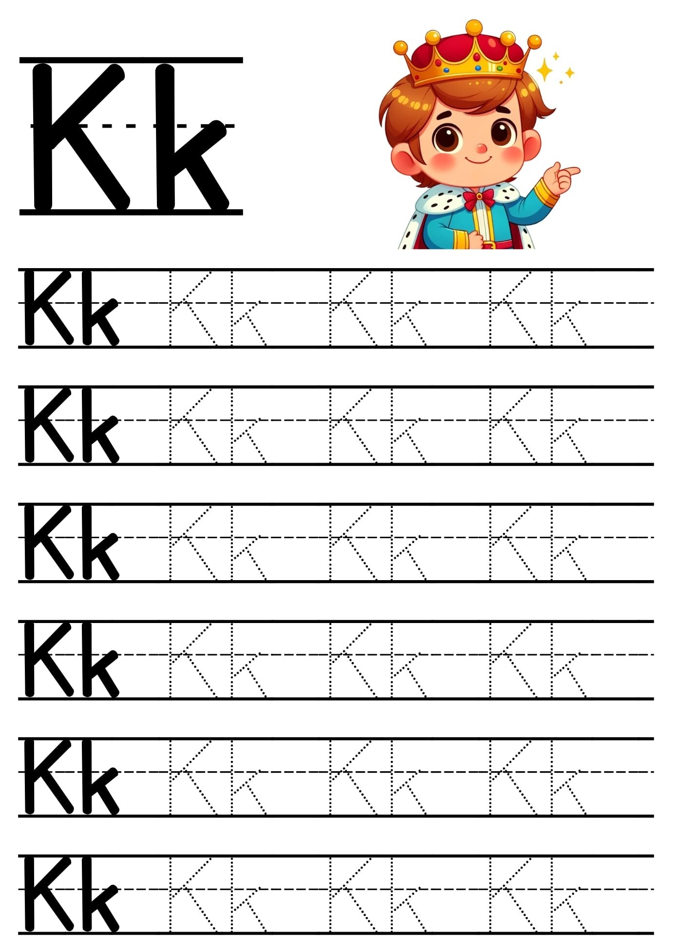 Alfabeto em Pontilhado para Imprimir da Letra K para Crianças