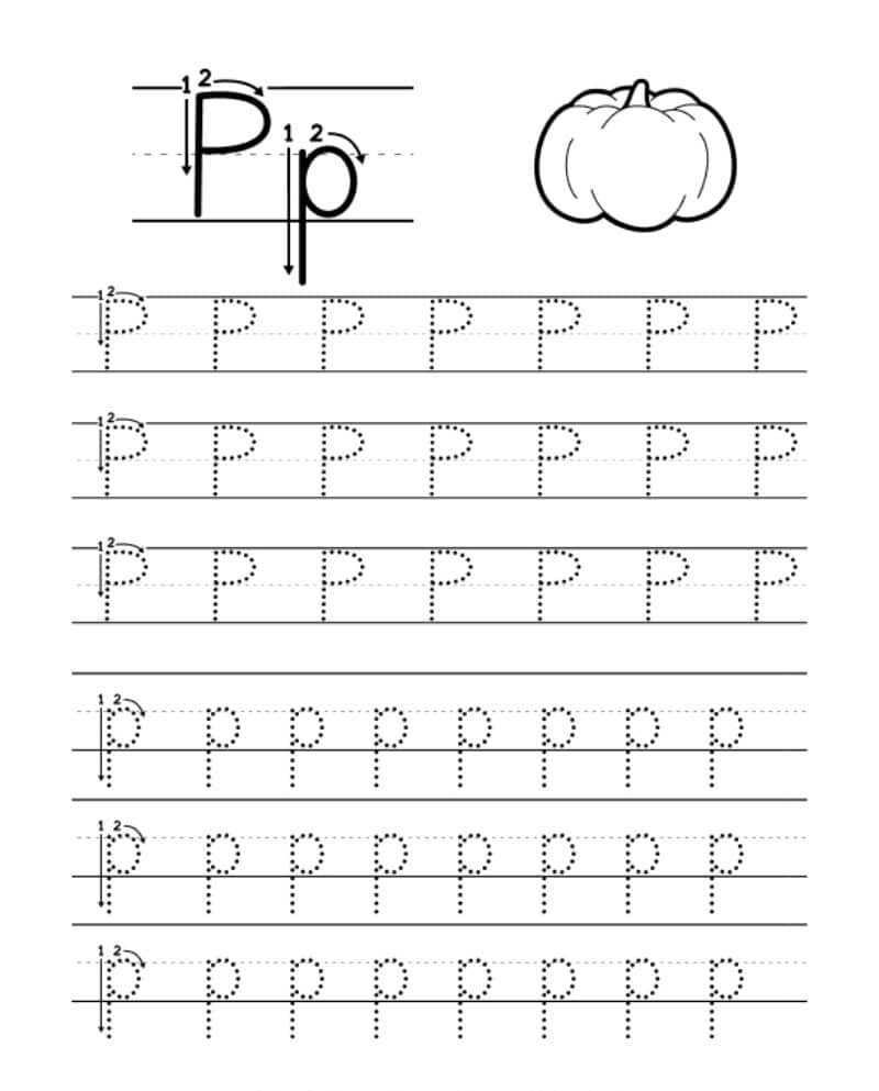Alfabeto em Pontilhado para Imprimir da Letra P com Abóbora