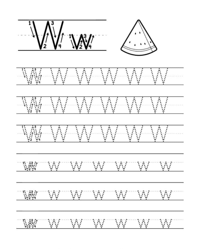 Alfabeto em Pontilhado para Imprimir da Letra W para Crianças