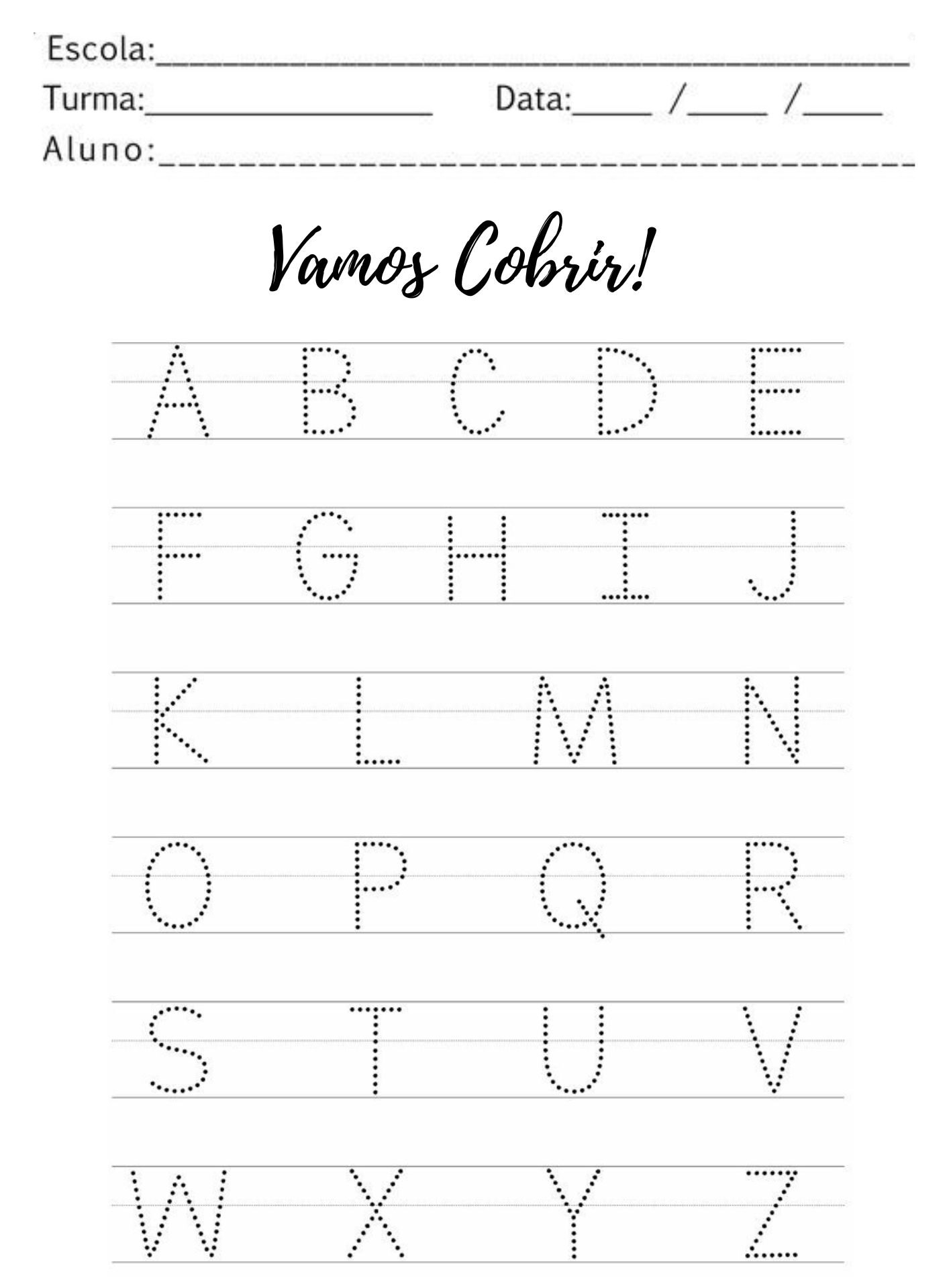 Alfabeto em Pontilhado para Imprimir e Aprender a Escrever