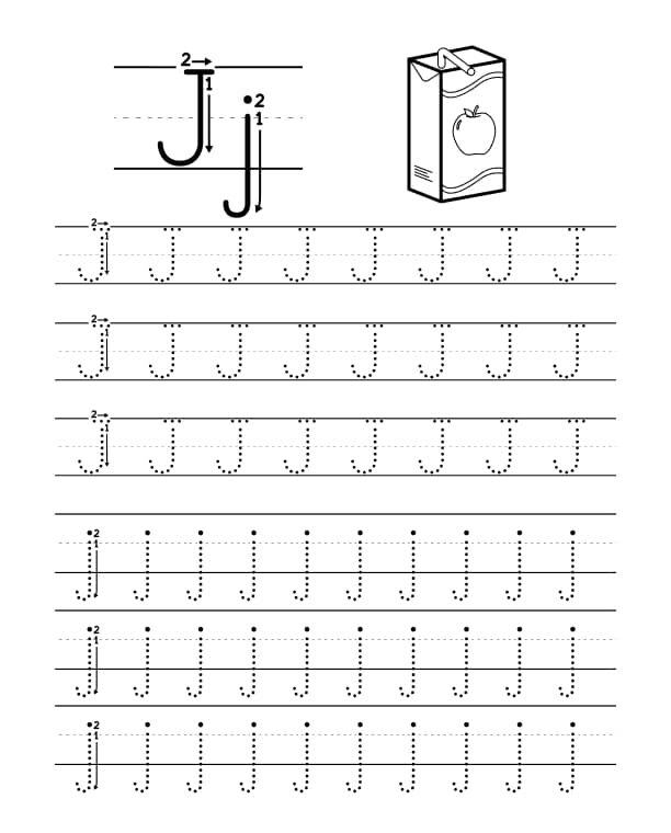 Alfabeto em Pontilhado para Imprimir: Letra J em Maiúscula e Minúscula