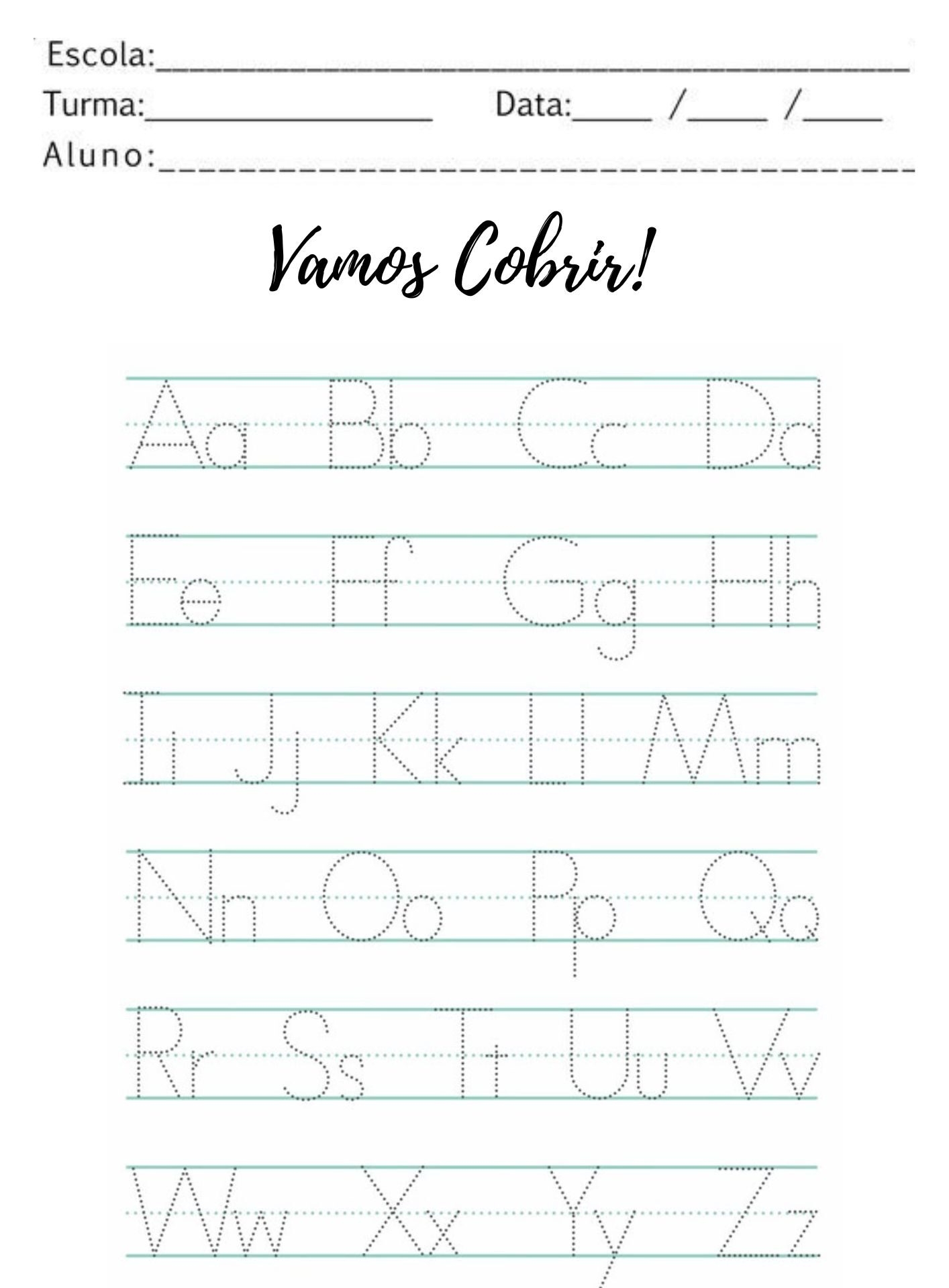 Atividade de Alfabeto em Pontilhado para Praticar Escrita com Crianças