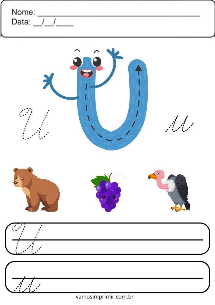 Atividade de Caligrafia: Letra U para Imprimir e Aprender