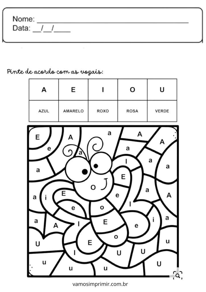 Atividade de colorir com vogais para imprimir para crianças