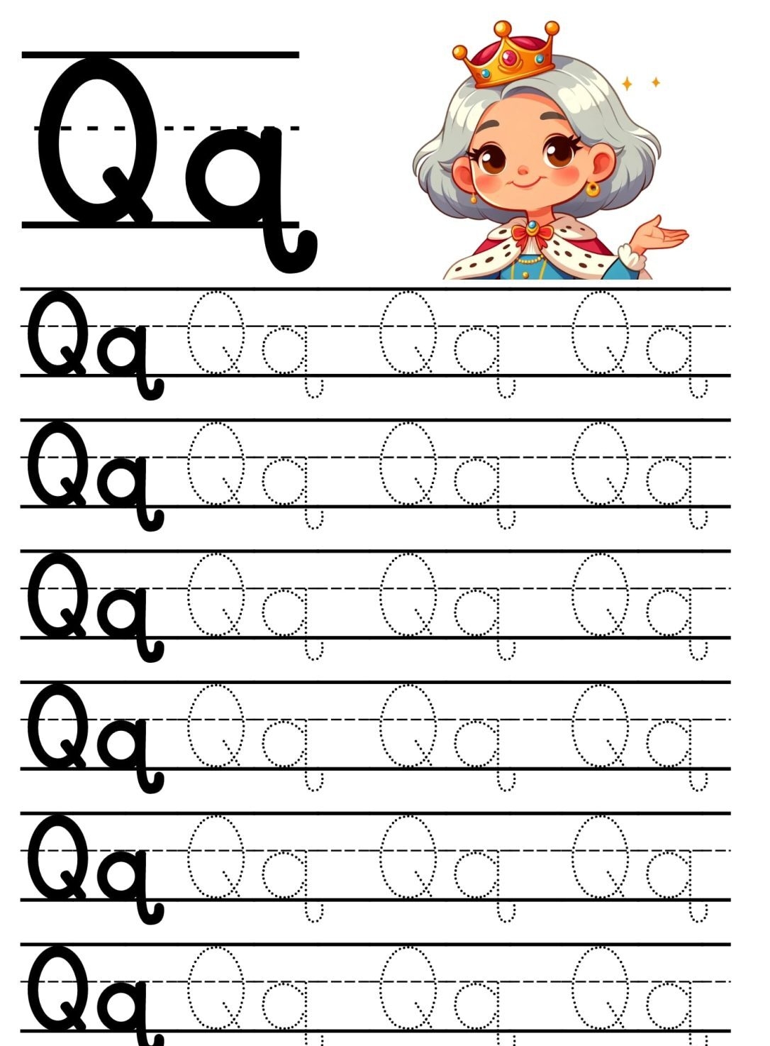 Atividade de Escrita da Letra Q em Pontilhado para Imprimir