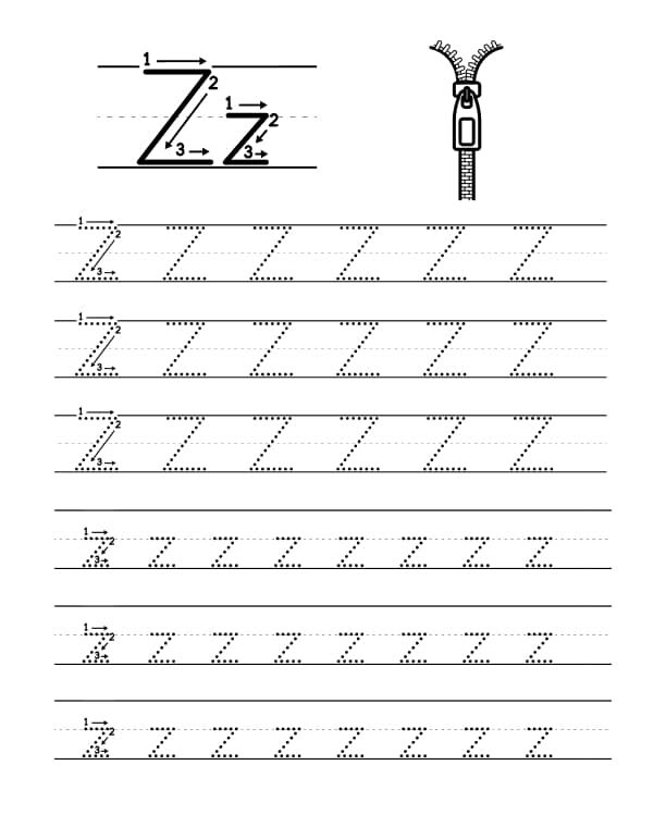 Atividade de Escrita em Pontilhado da Letra Z para Imprimir