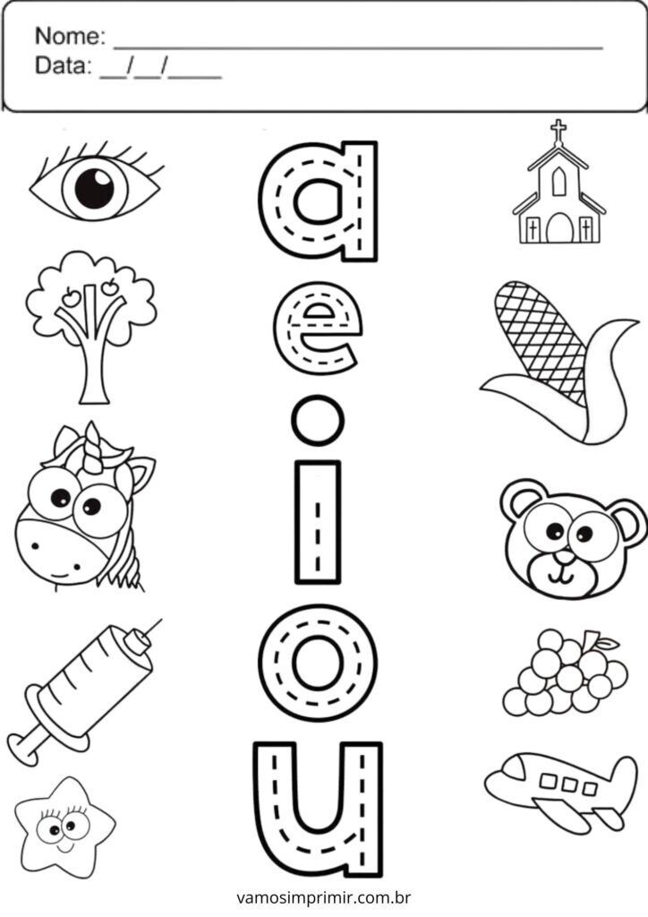 Atividade de Impressão com Vogais para Crianças - Aprender Brincando