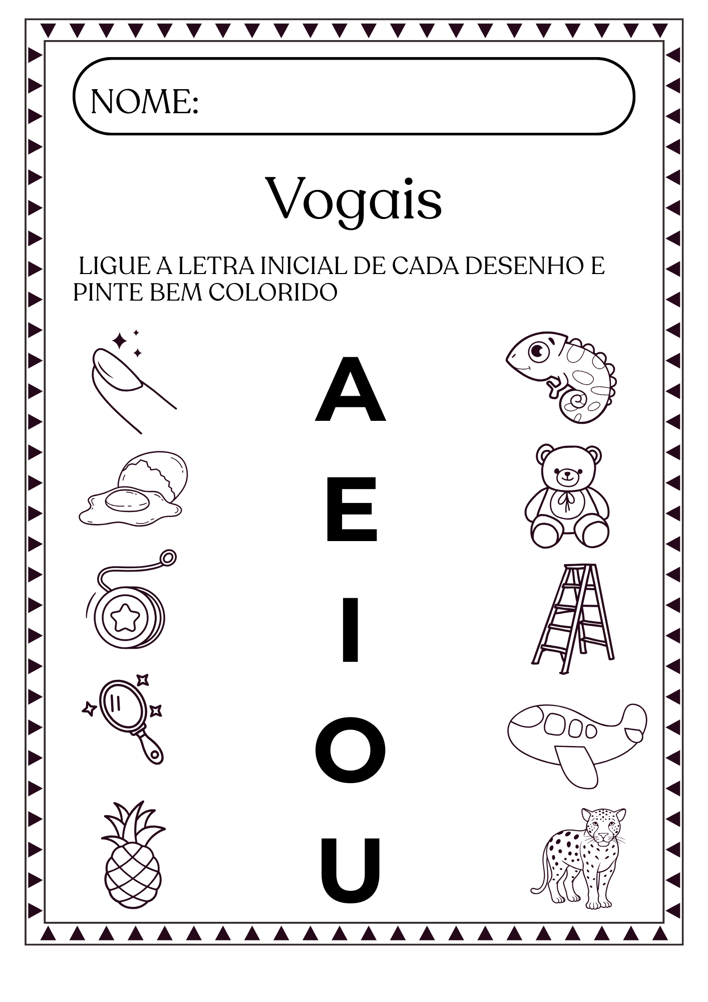 Atividade Educacional de Vogais para Crianças Colorir e Aprender