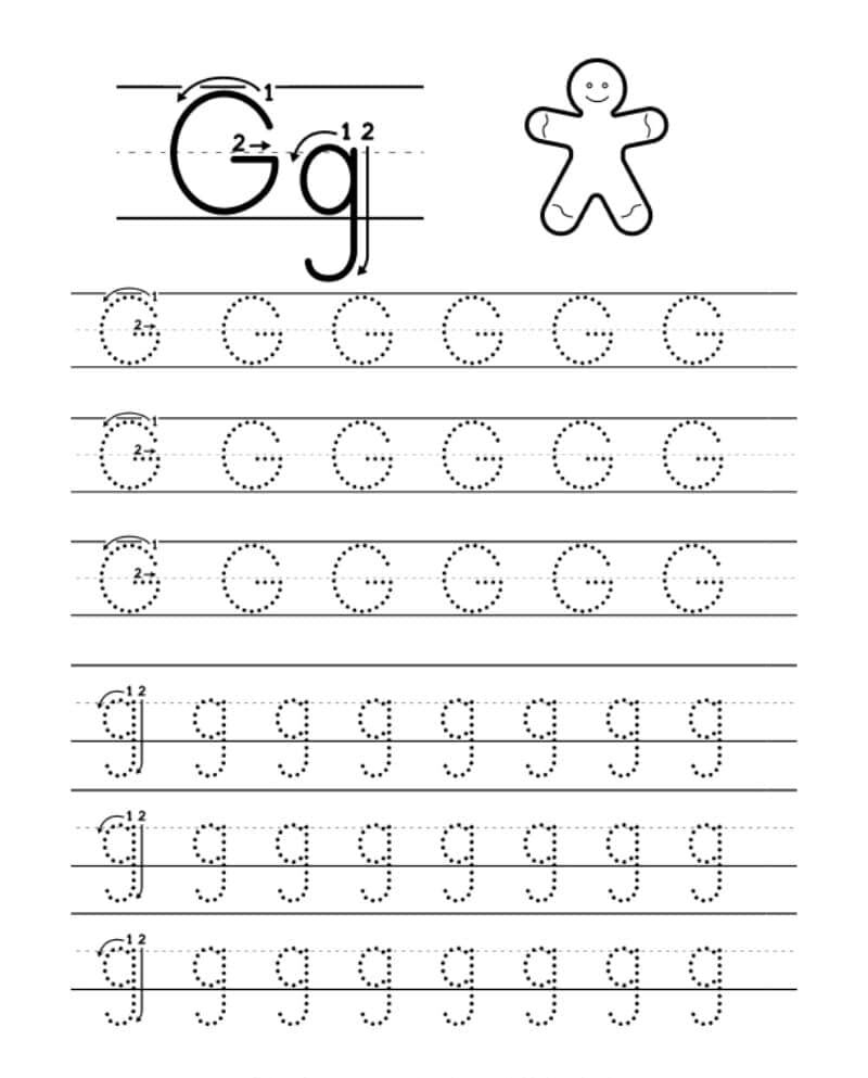 Atividade Educativa da Letra G em Pontilhado para Imprimir