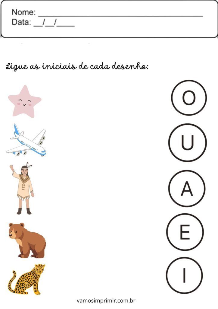 Atividade Educativa de Vogais com Figuras para Crianças