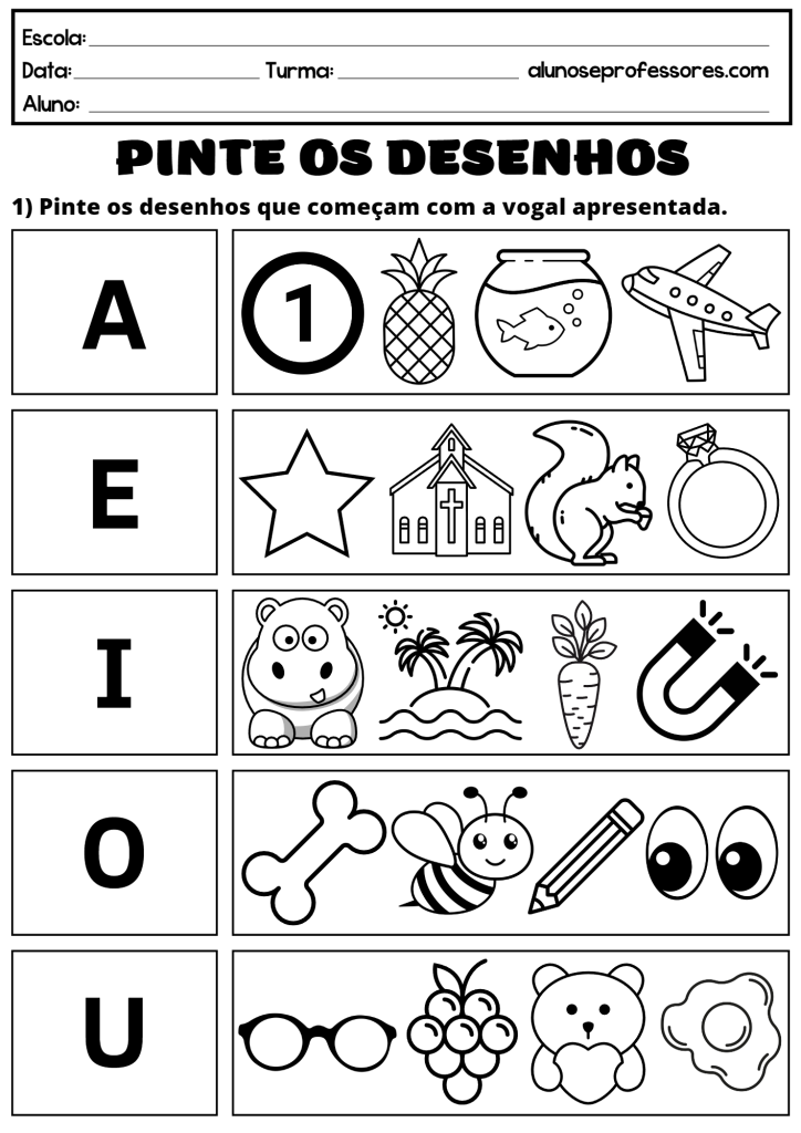 Atividade Educativa de Vogais para Colorir e Aprender