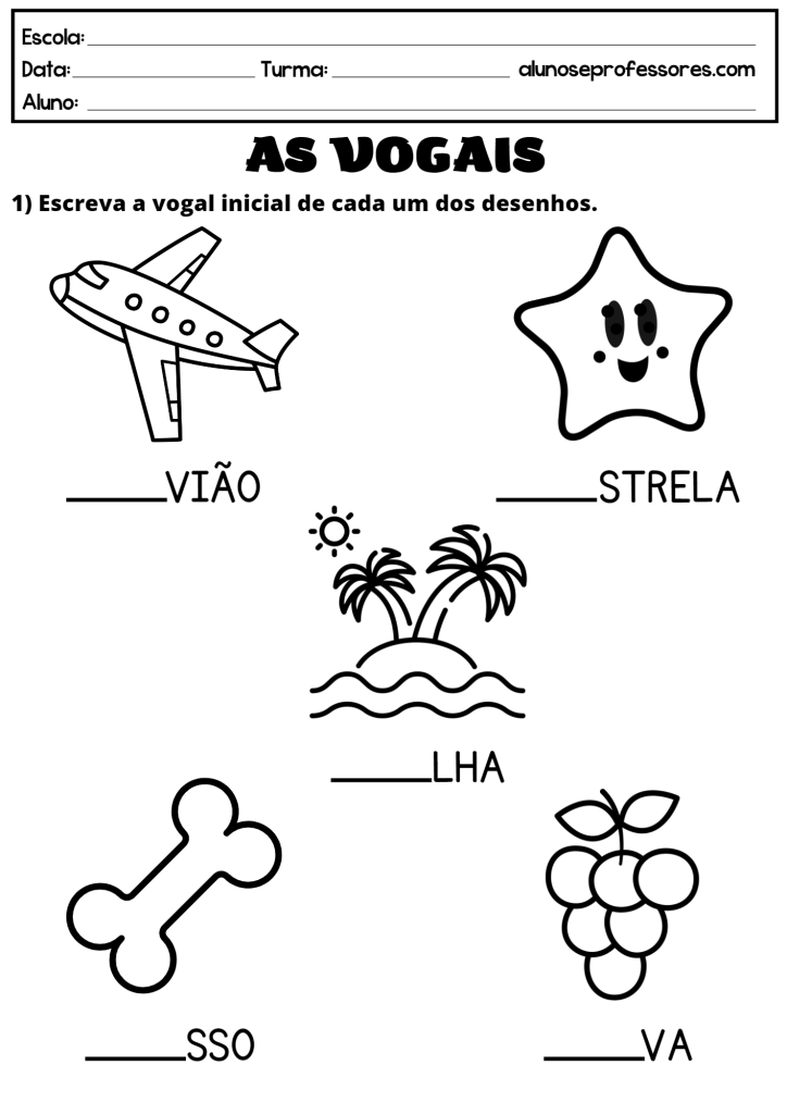 Atividade Educativa de Vogais para Crianças - As Vogais para Imprimir