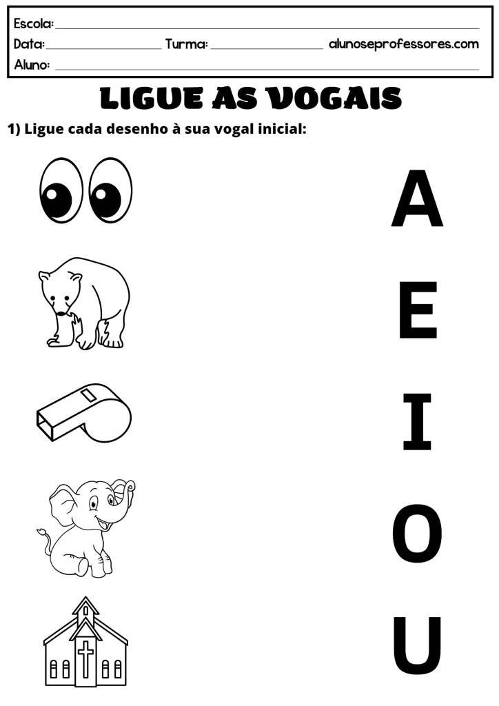 Atividade Educativa Ligue as Vogais para Imprimir para Crianças