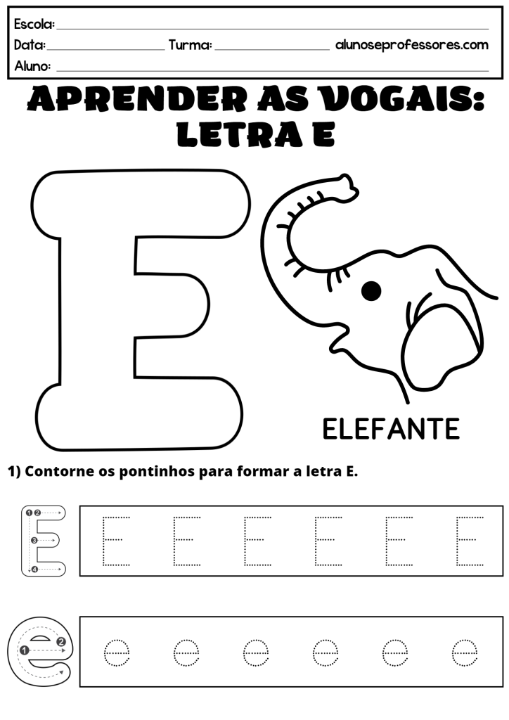 Atividade Educativa para Aprender a Vogal 'E' com Elefante
