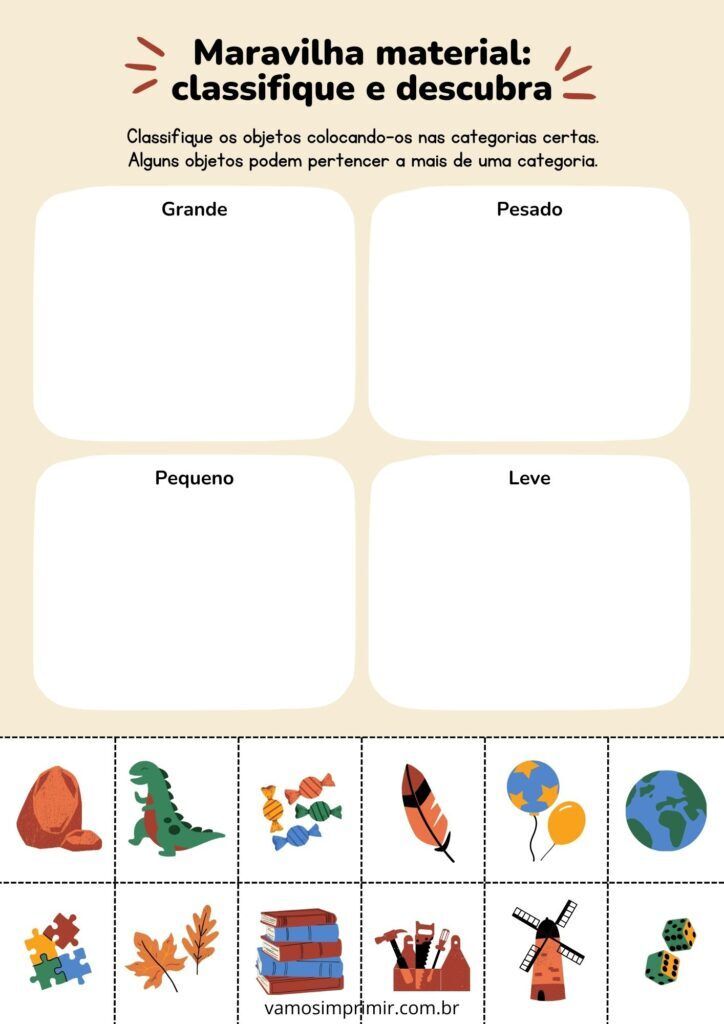 Atividade Educativa para Crianças: Classificação de Objetos