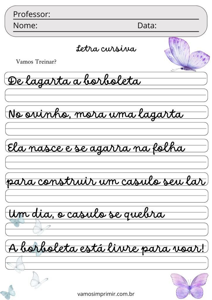 Atividades de Caligrafia com Texto sobre Borboletas