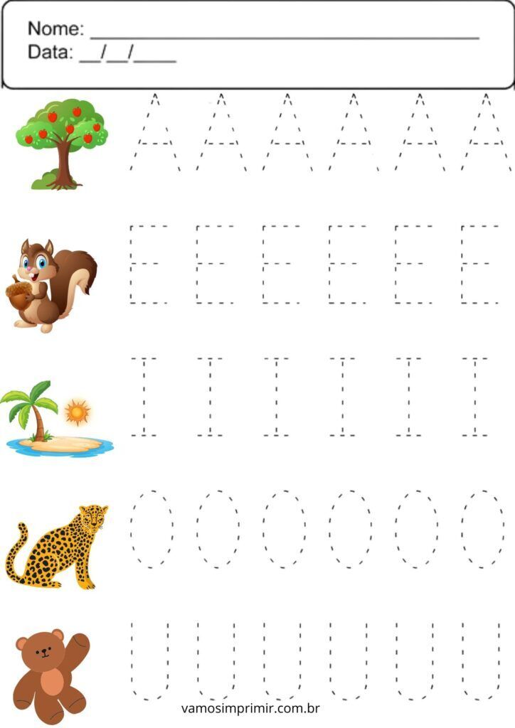 Atividades de Caligrafia para Crianças - Aprenda Vogais com Ilustrações