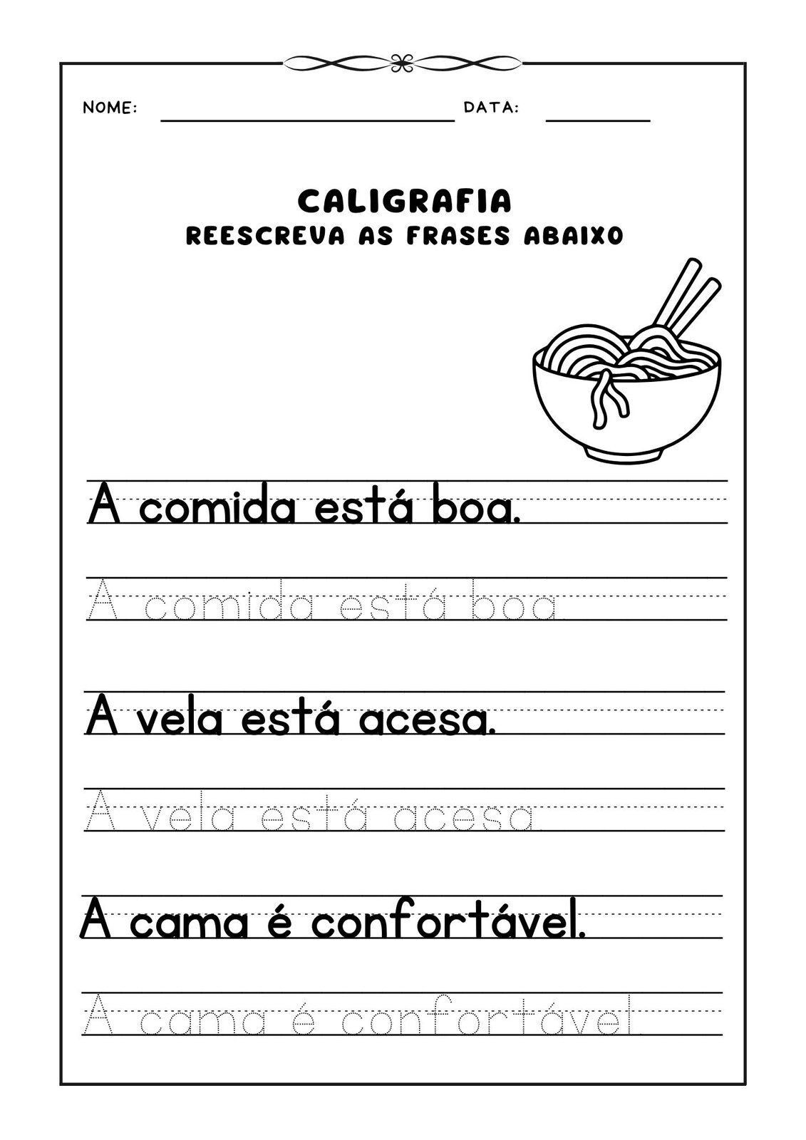 Atividades de Caligrafia para Imprimir com Frases em Português