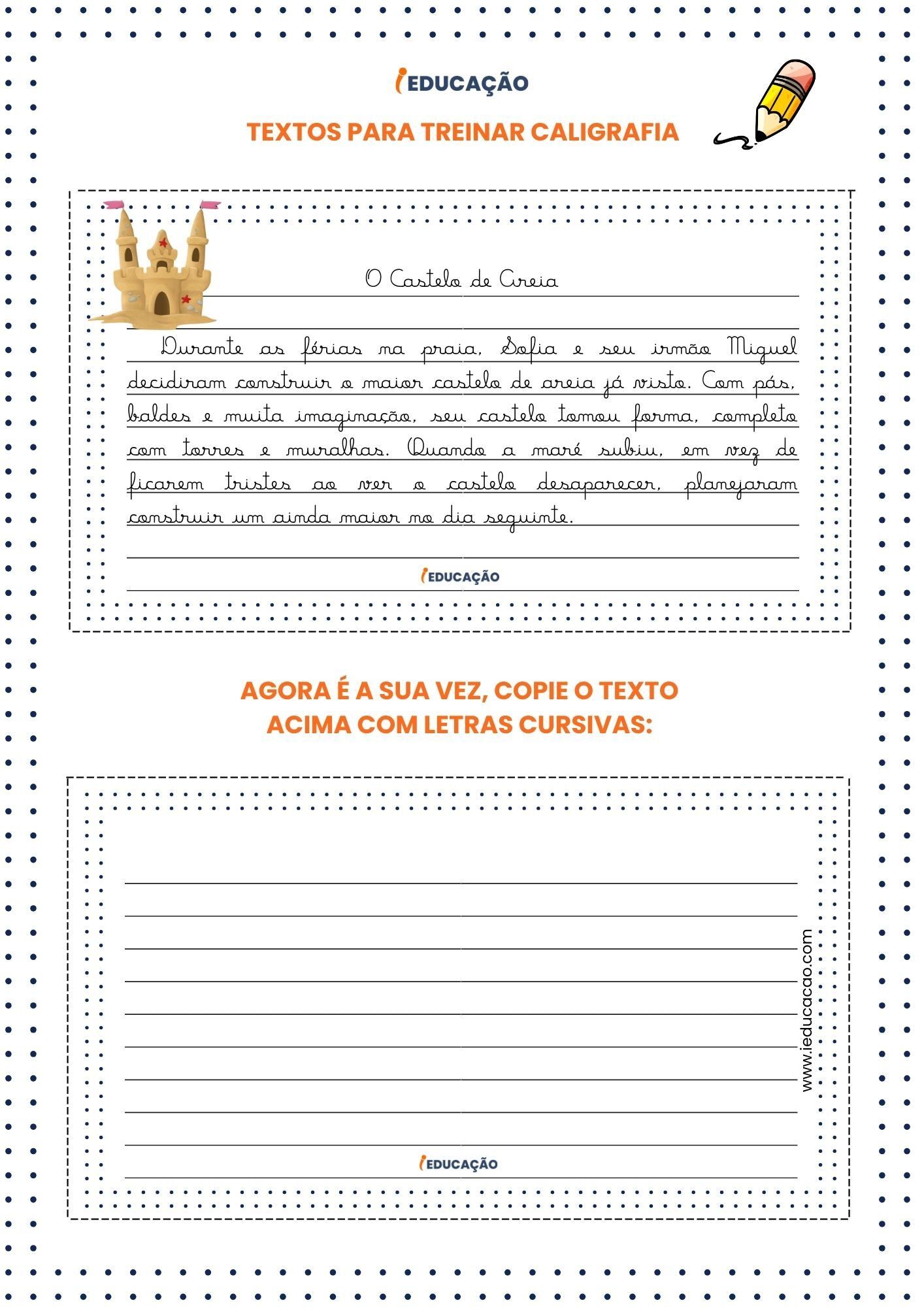 Atividades de Caligrafia para imprimir com letra cursiva