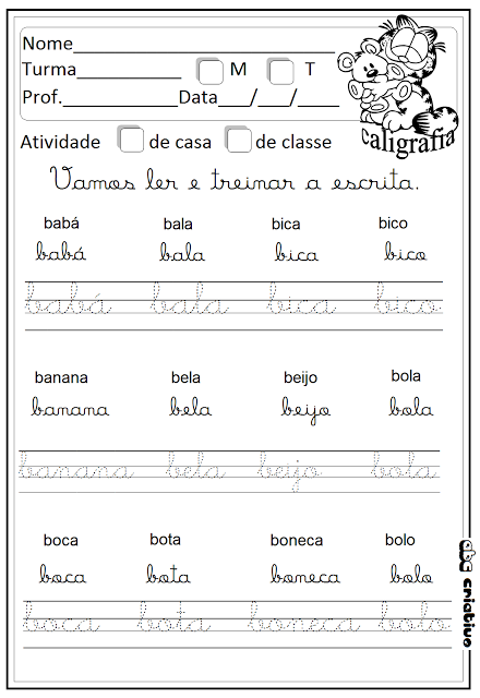 Atividades de Caligrafia para Imprimir - Escrita Cursiva