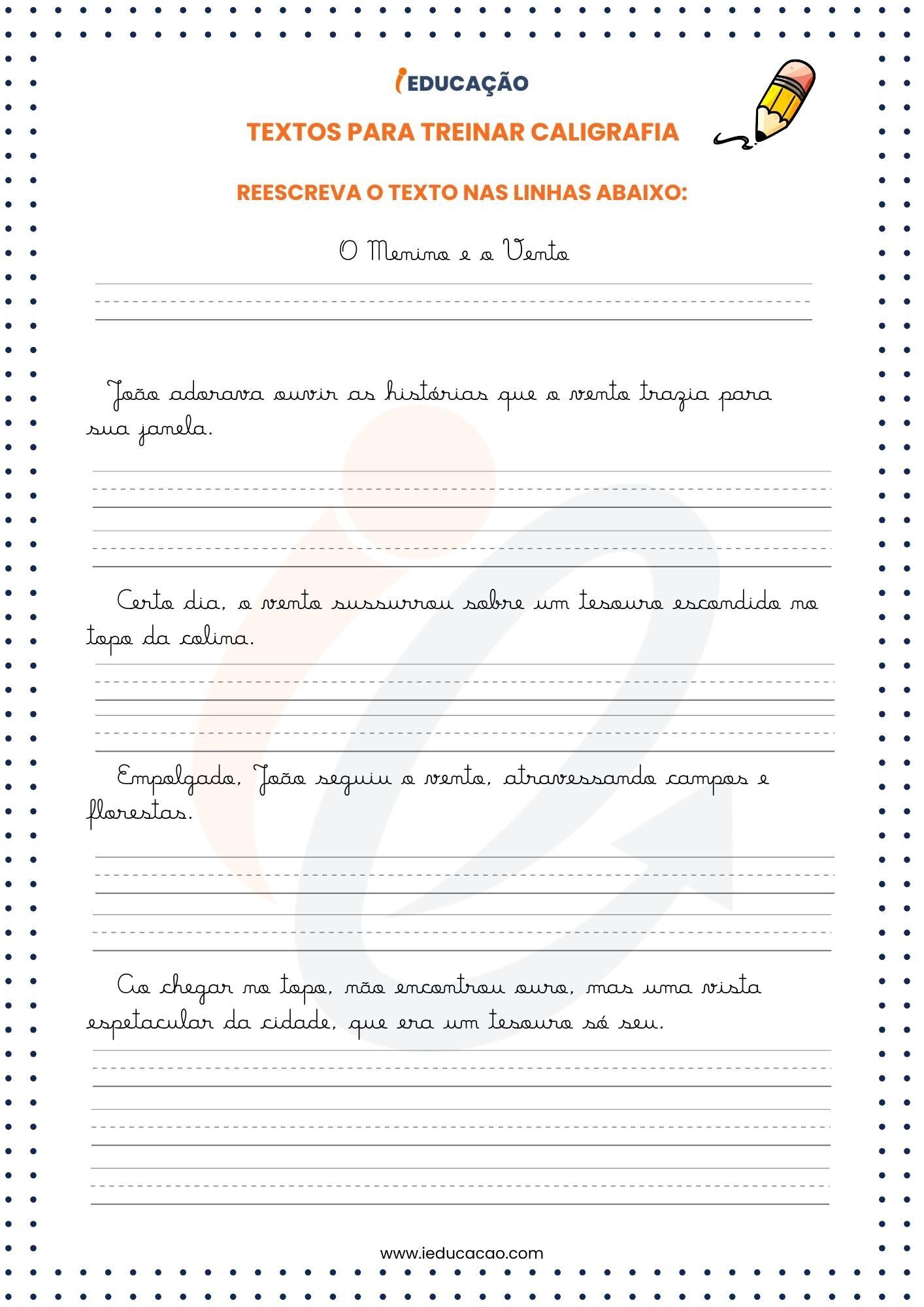 Atividades de Caligrafia para Imprimir: O Menino e o Vento