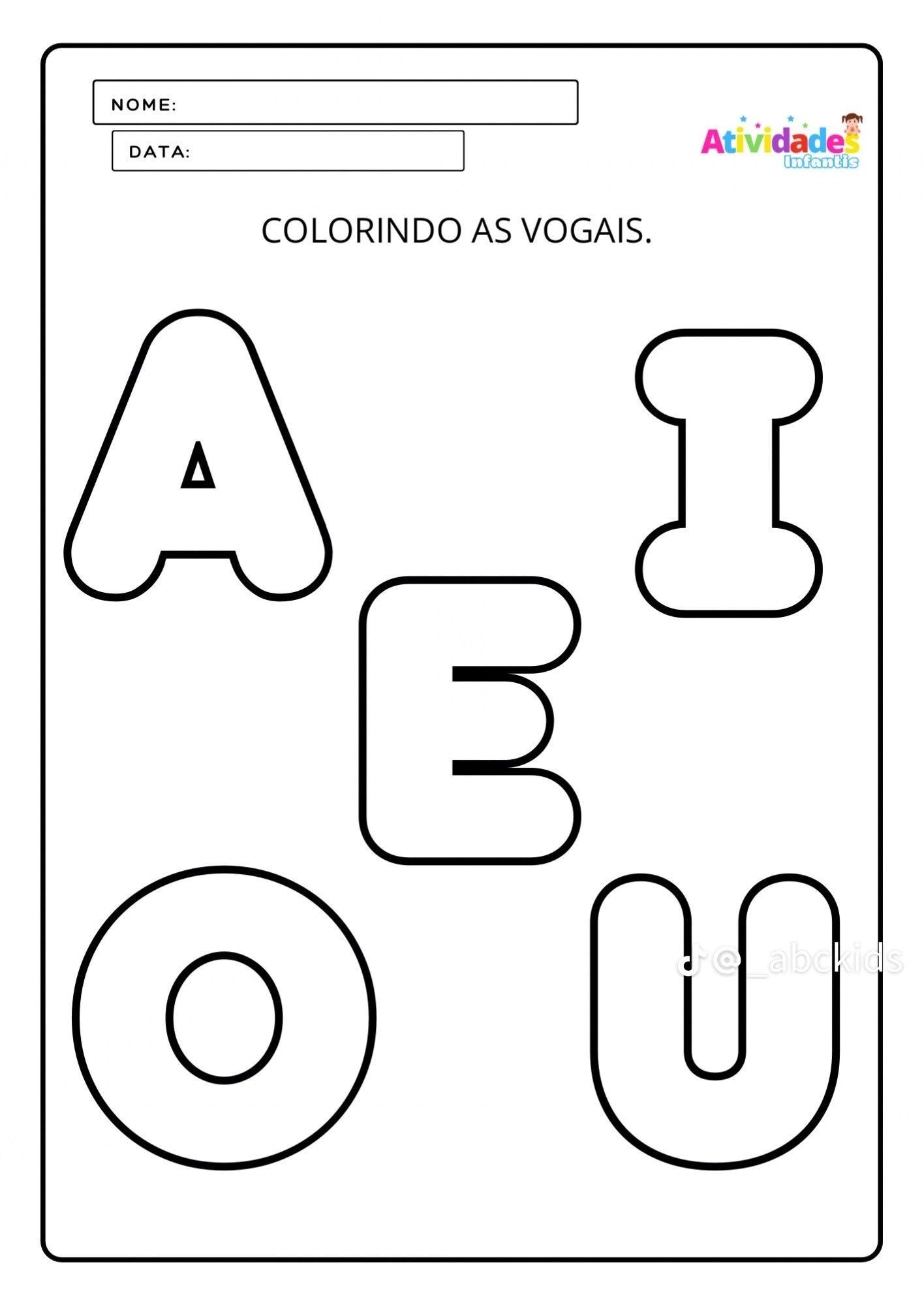 Atividades de Colorir as Vogais para as Crianças - Imprima Aqui!