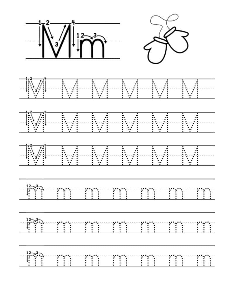 Atividades de Escrita à Mão da Letra M em Pontilhado para Imprimir
