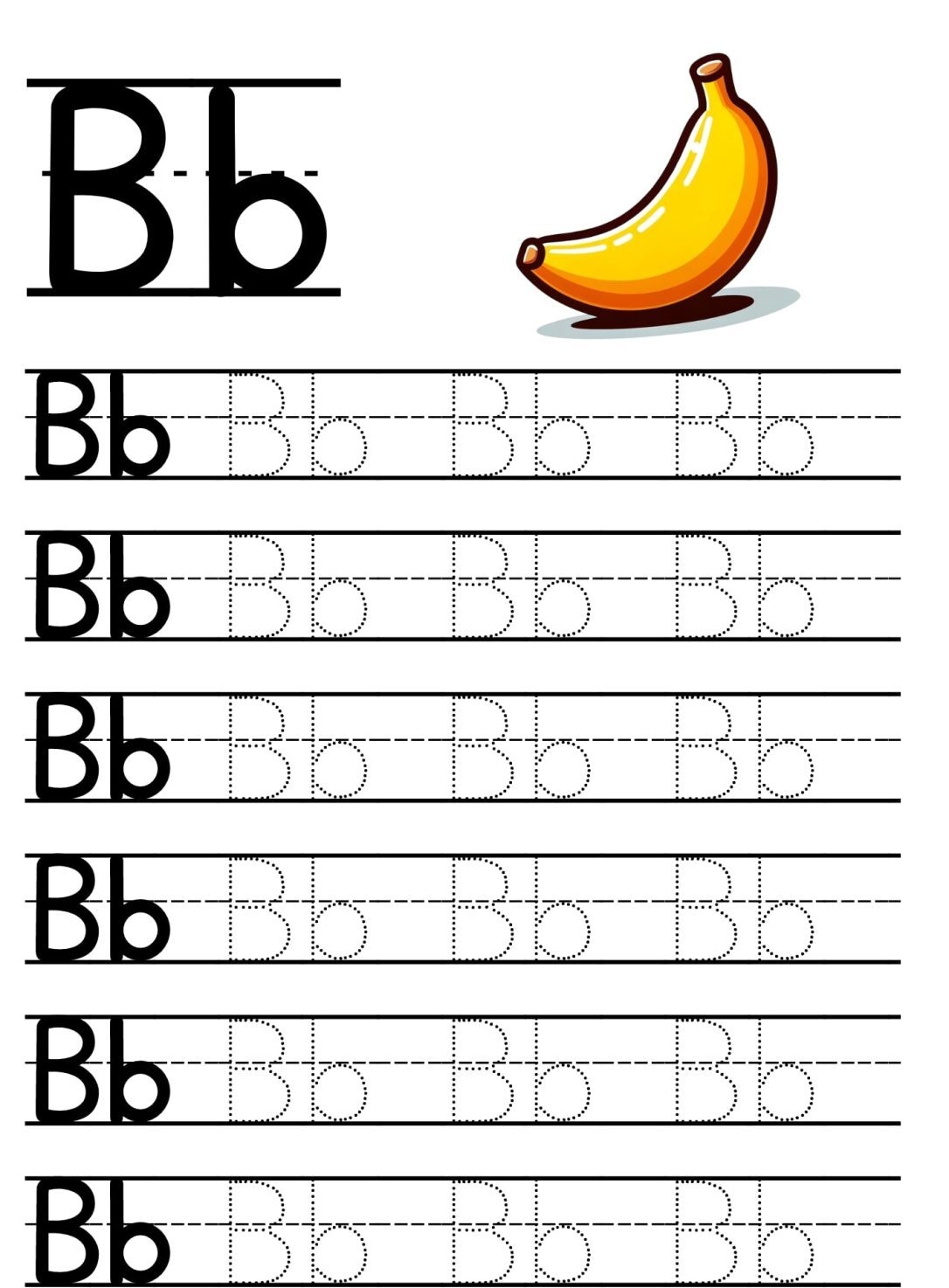 Atividades de Escrita da Letra B em Pontilhado para Crianças