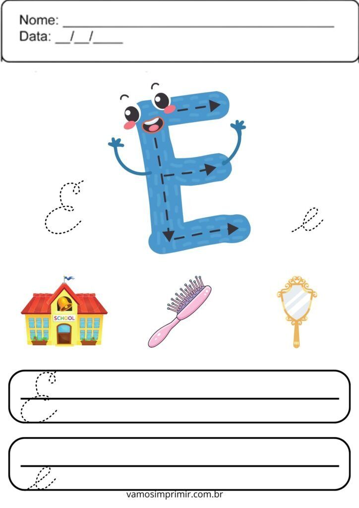 Atividades Educativas sobre a Vogal E para Crianças Imprimíveis