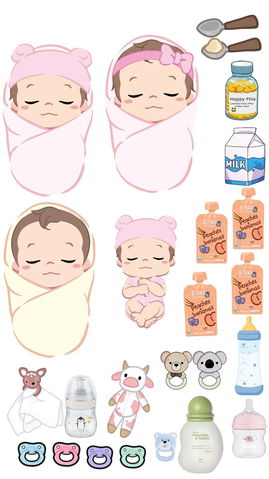 Bebê de Papel para imprimir com itens coloridos e fofos