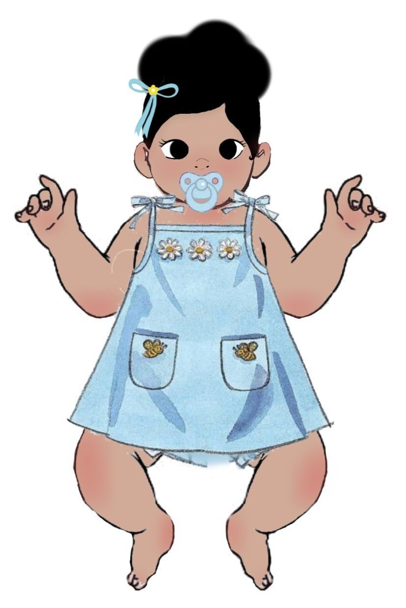 Bebê de Papel para imprimir com vestido azul e acessórios