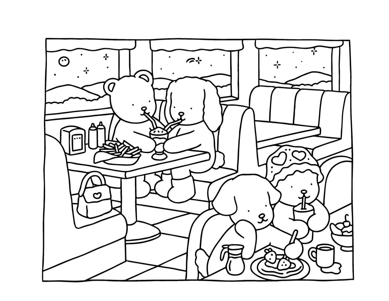 Bobbie Goods compartilhando milkshake em café aconchegante