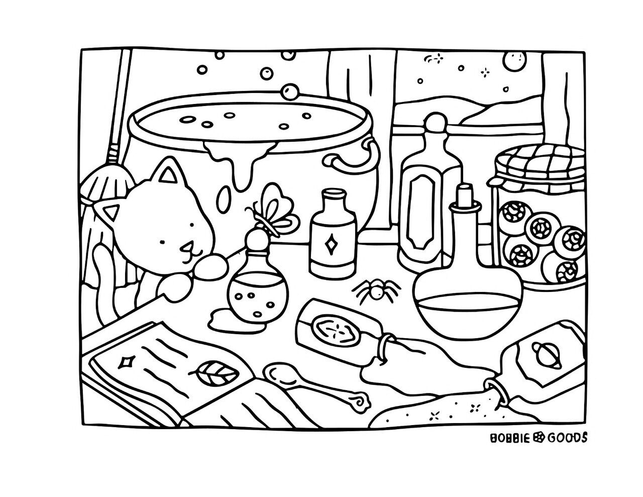 Bobbie Goods: Gato e Tigela em Imagem para Colorir