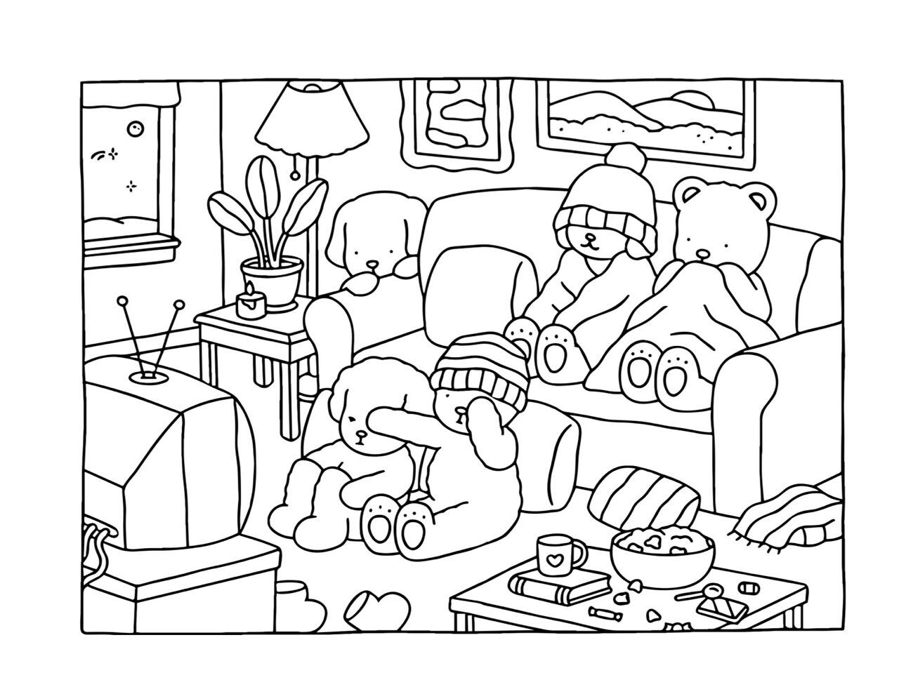 Bobbie Goods para imprimir assistindo TV em casa