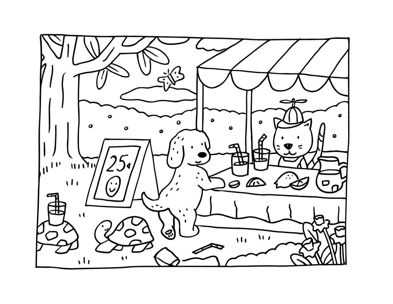 Bobbie Goods para imprimir cachorro comprando limonada