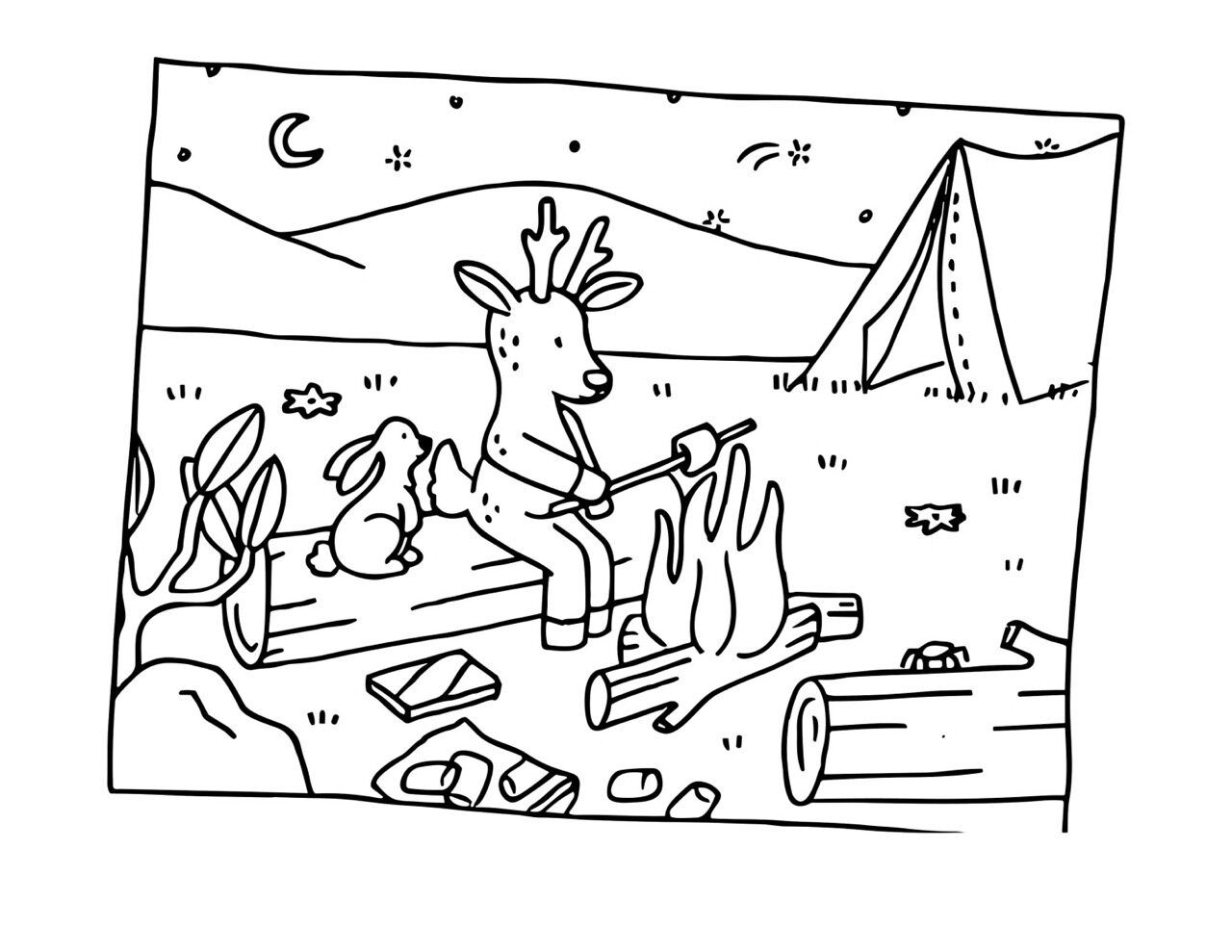 Bobbie Goods para imprimir cervo e coelho na fogueira