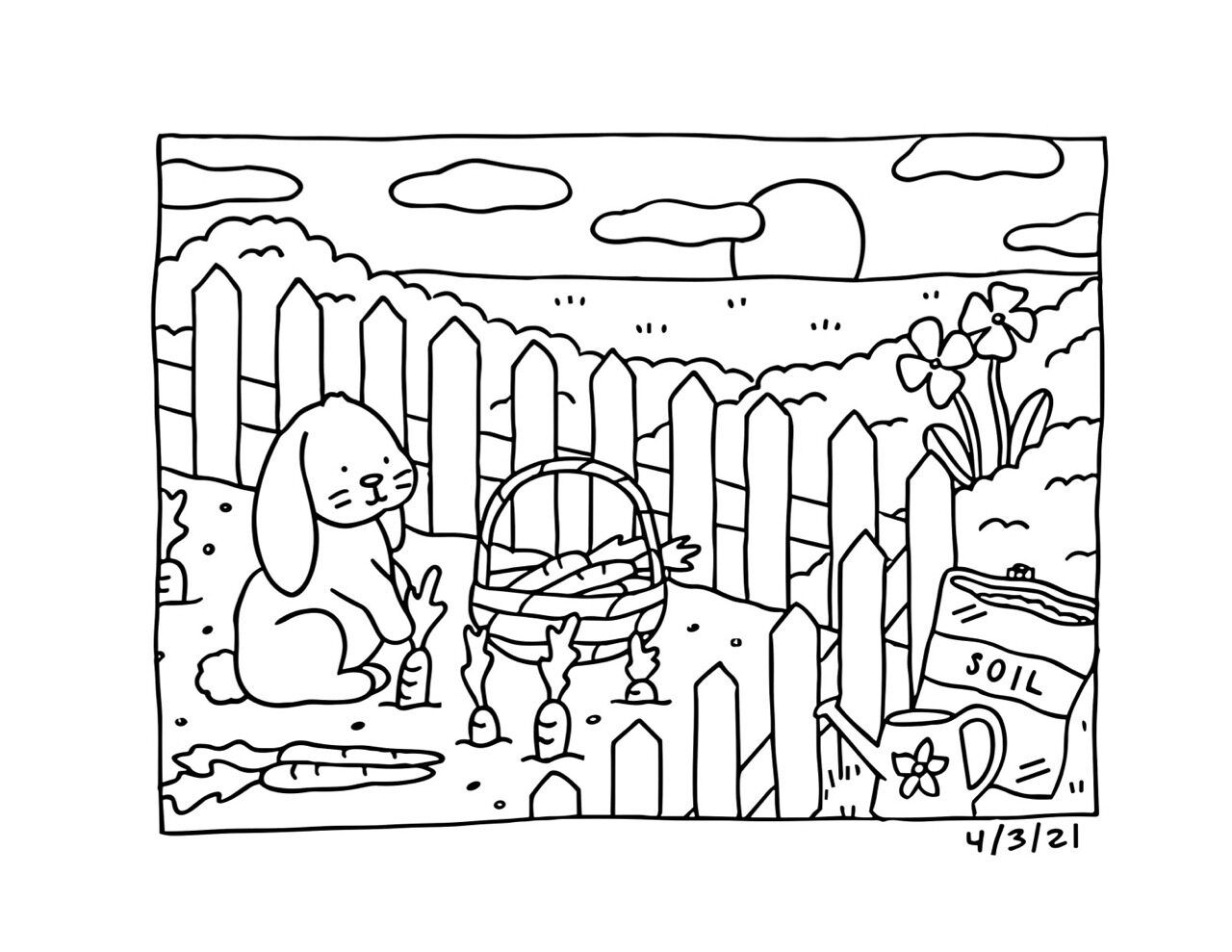 Bobbie Goods para imprimir coelho no jardim com cenouras