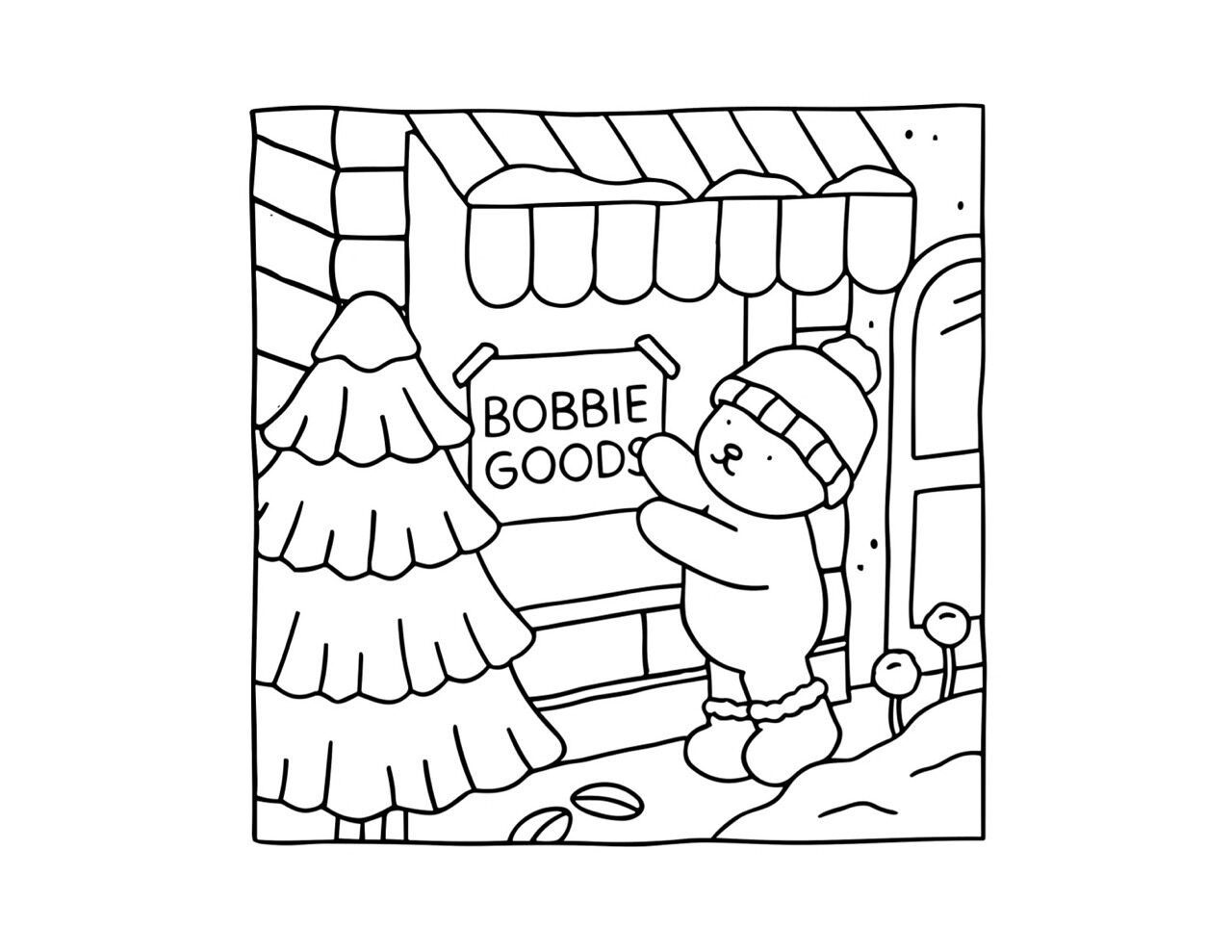 Bobbie Goods para imprimir em frente a loja de Natal