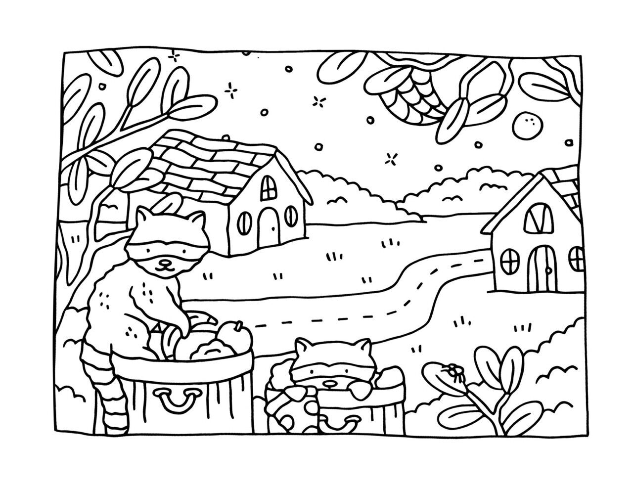 Bobbie Goods para imprimir guaxinins e céu estrelado