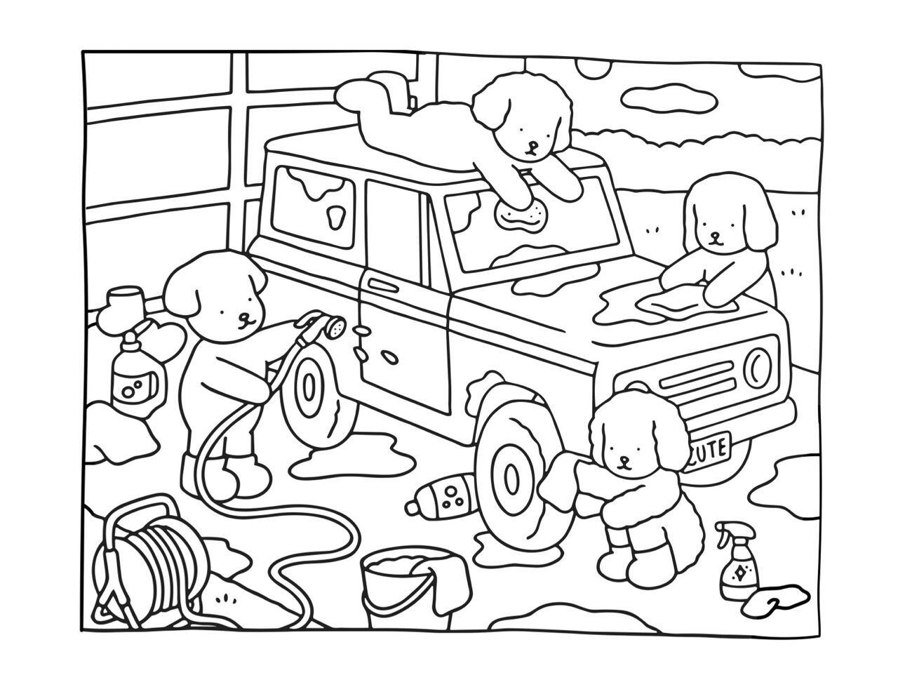 Bobbie Goods para imprimir lavando carro na garagem