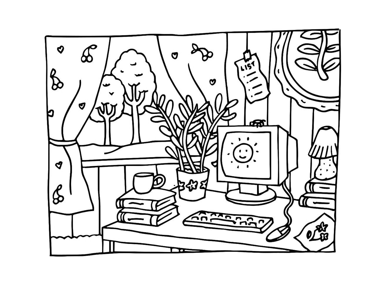 Bobbie Goods para imprimir na cena interior com computador