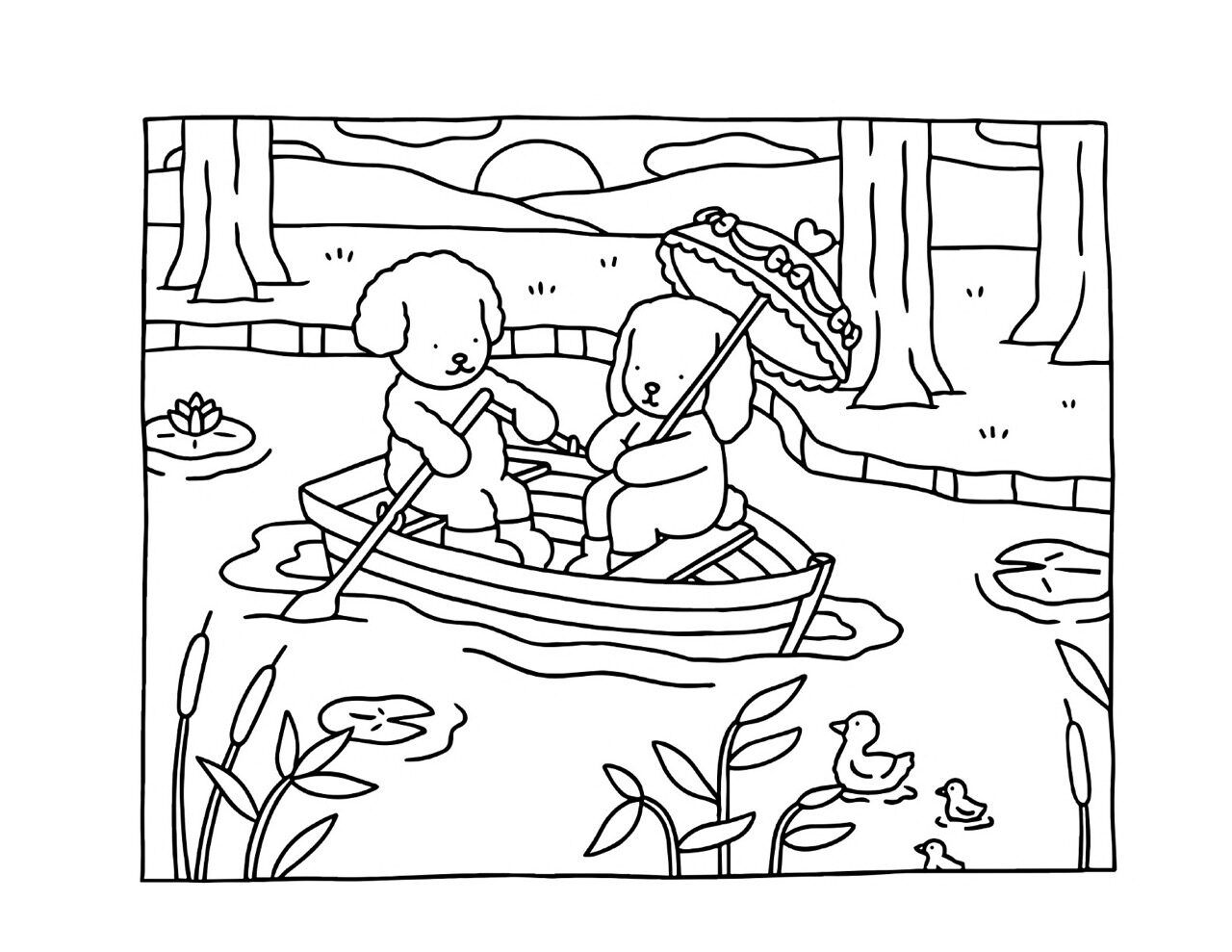 Bobbie Goods para imprimir navegando em um lago sereno