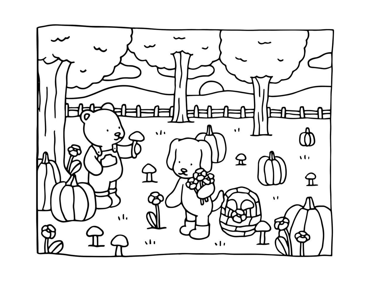 Bobbie Goods para imprimir no campo com urso e cachorro