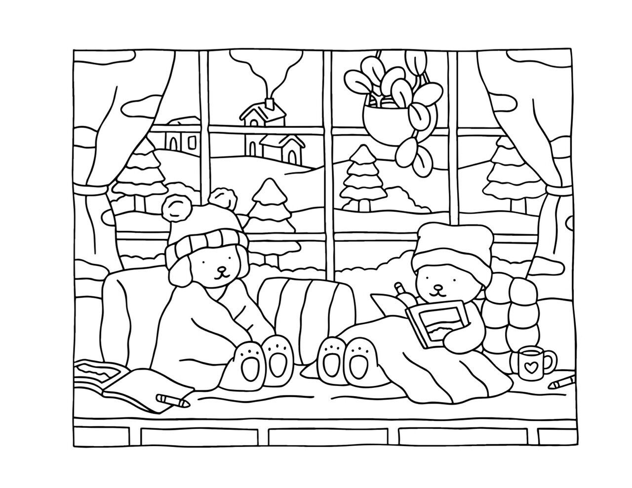 Bobbie Goods para imprimir relaxando em um ambiente aconchegante