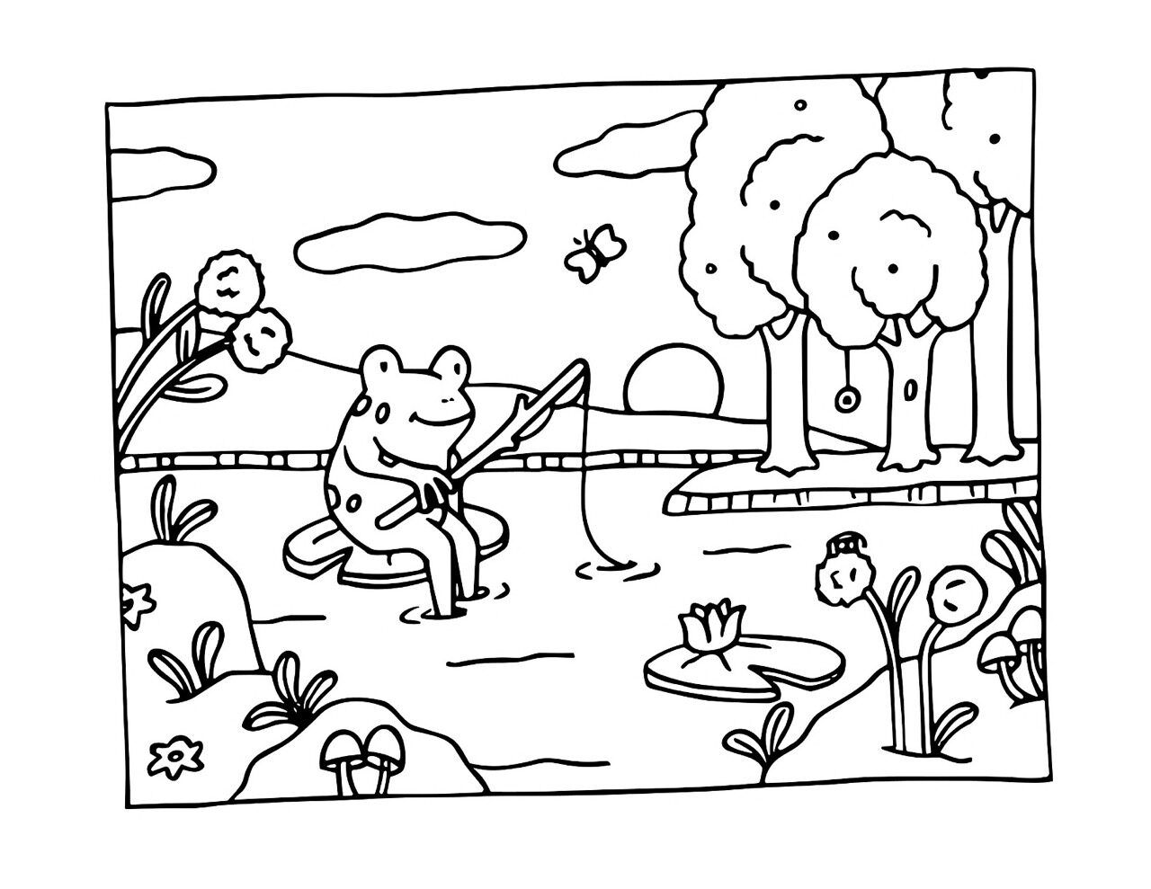 Bobbie Goods para imprimir sapo pescando na vitória-régia