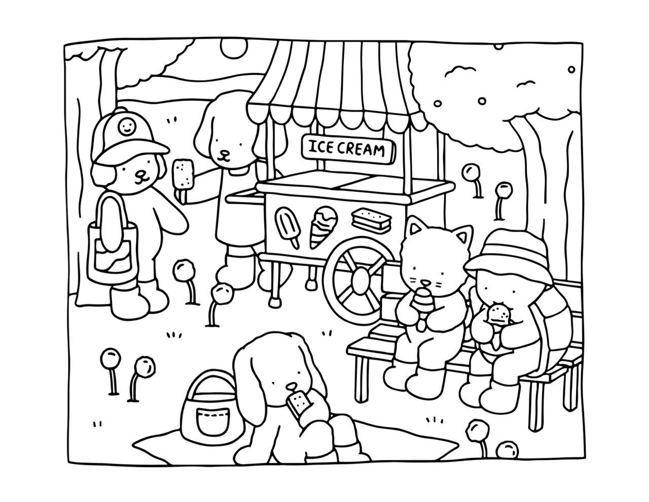 Bobbie Goods para imprimir se divertindo com sorvetes no parque