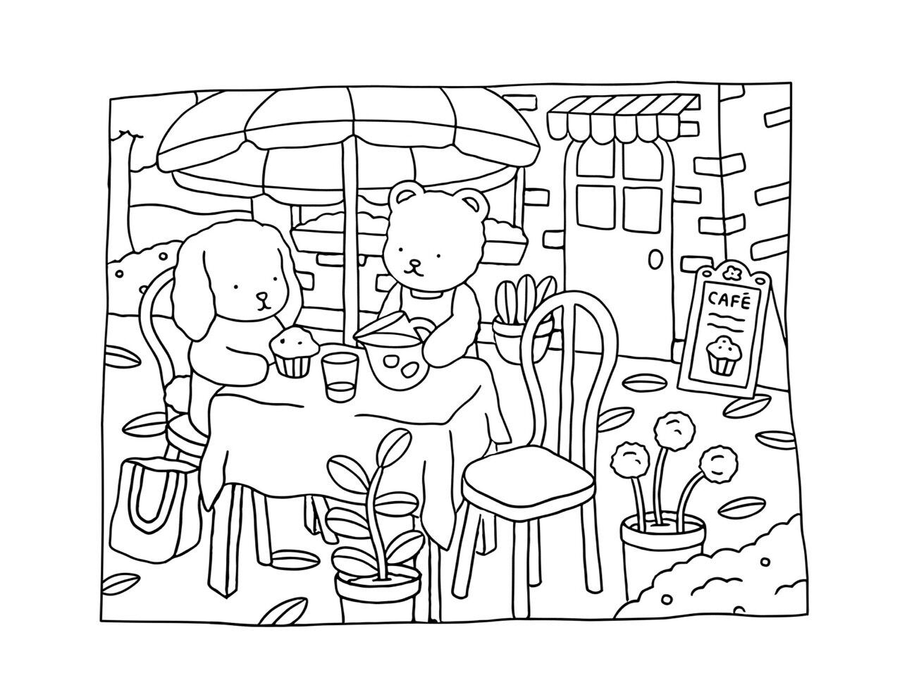 Bobbie Goods para imprimir tomando café ao ar livre